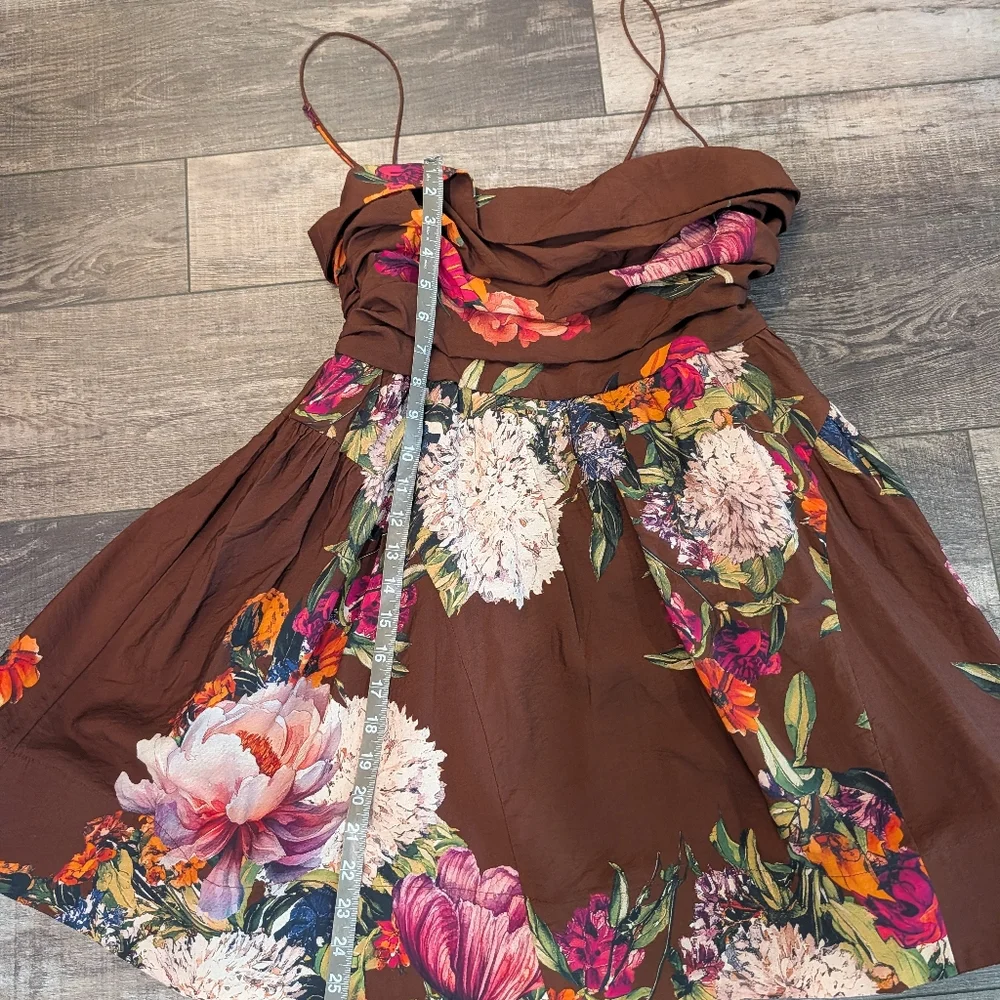 Maeve Floral Brown Mini Dress Size M - Picture 11 of 12